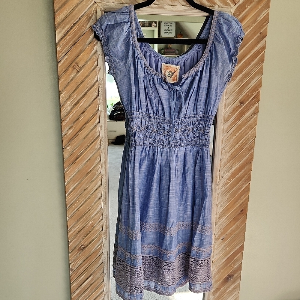 Chelsea & Violet Light Blue Midi Dress with Lace Details